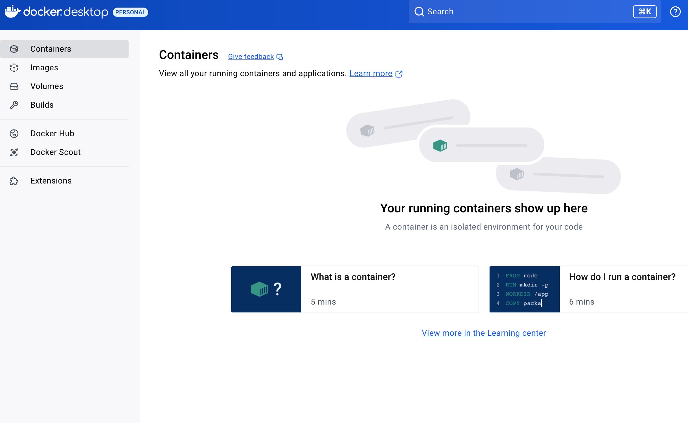 DOCKERデスクトップの起動画面